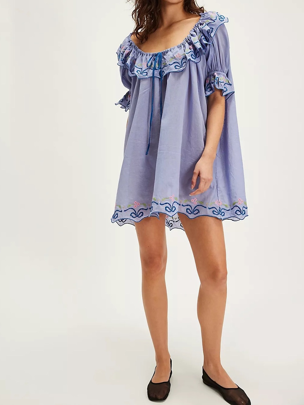 Kinga Csilla Salvia Frill Heart Embroidered Mini Dress in Purple